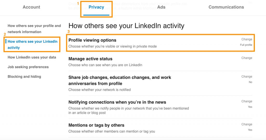 LinkedIn tutorial - profile viewing options